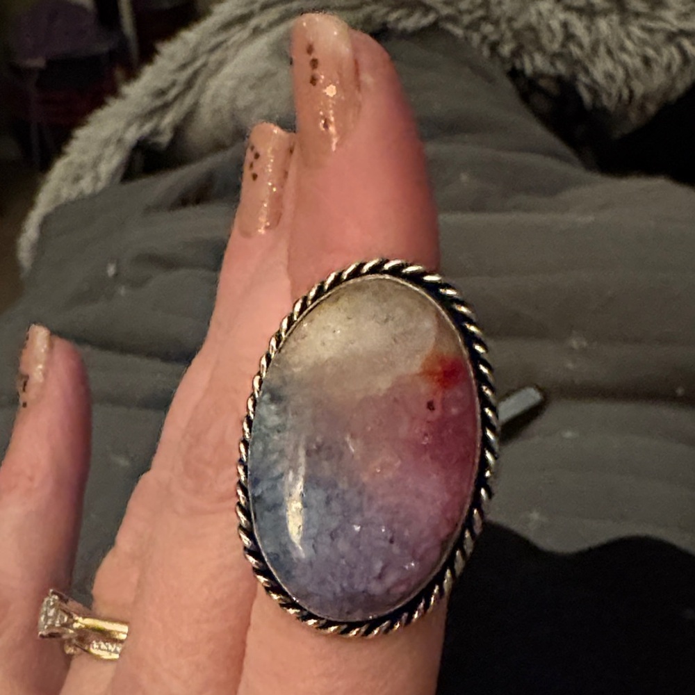 Elegant Rainbow Solar Quartz Oval Ring